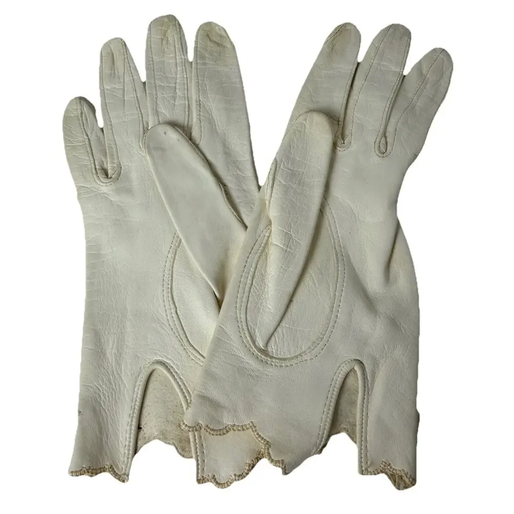 Vintage Ladies Gloves Lot 7 Pairs Leather/Cotton Sz 6 & 6.5 Black, White & Pink